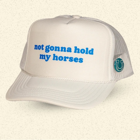 Accessories - Trucker hat “not gonna hold my horses” -  white and blue SnapBack